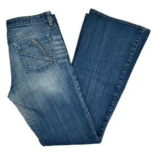 GAP Vintage '00s Low Rise Premium Flare Jeans Dark Wash Stretch Denim | 8 Long